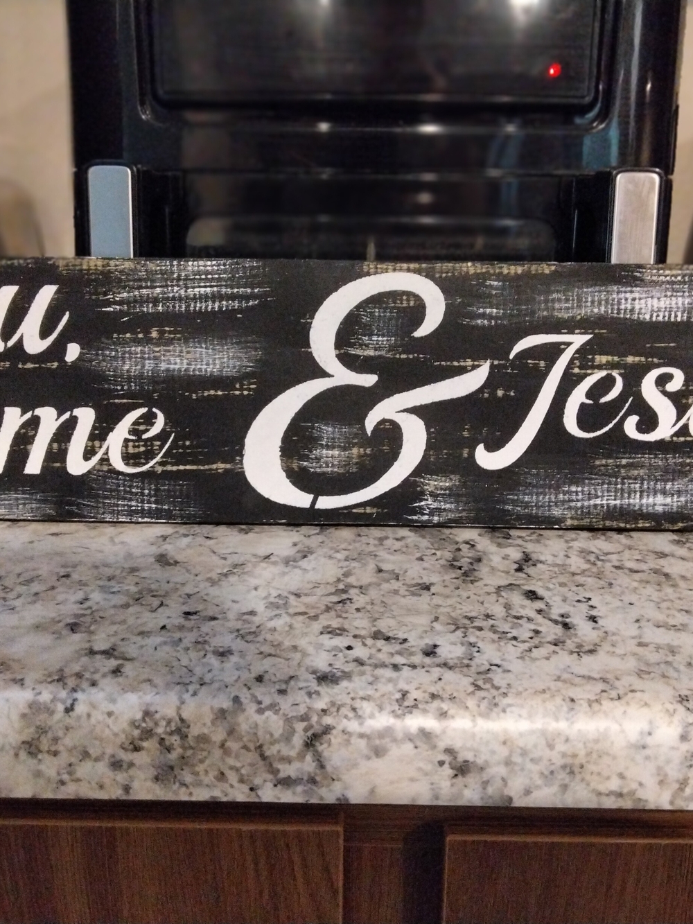 Handmade Rustic Wood Sign "You, Me & Jesus" Cross Black/White Decor 24"X5.5"